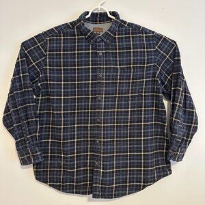 NorthWest Territory Casual Button Down Mens XXL Navy Plaid Rugged Flannel Shirt